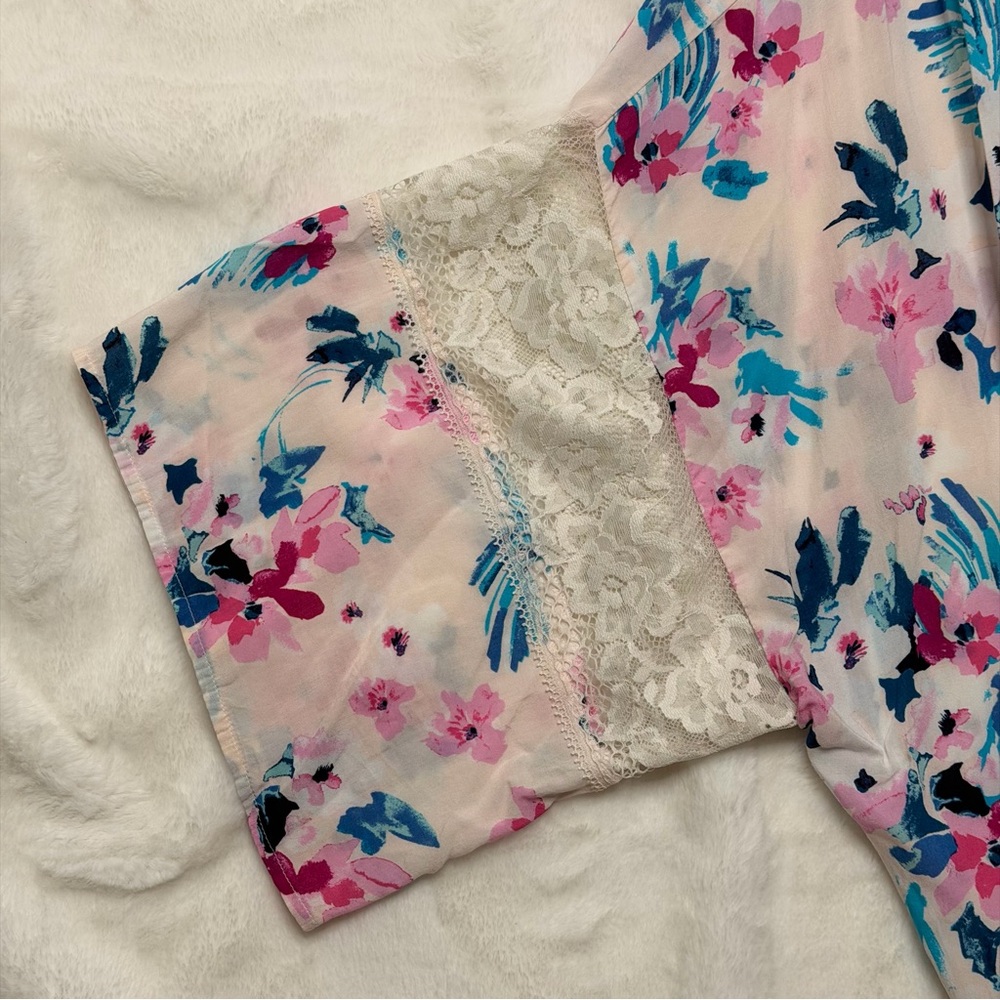 Adore Me 2X Floral Kimono Cardigan Lace Trim Cottagecore Boho Beach Cover Up - Picture 4 of 8
